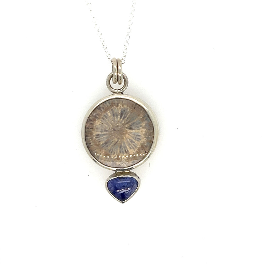 Fossilized Coral and Tanzanite Necklace