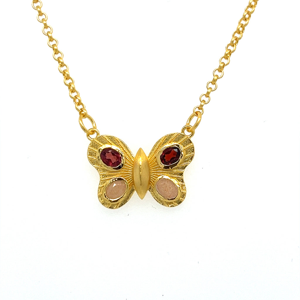 Garnet and Moonstone Butterfly Necklace