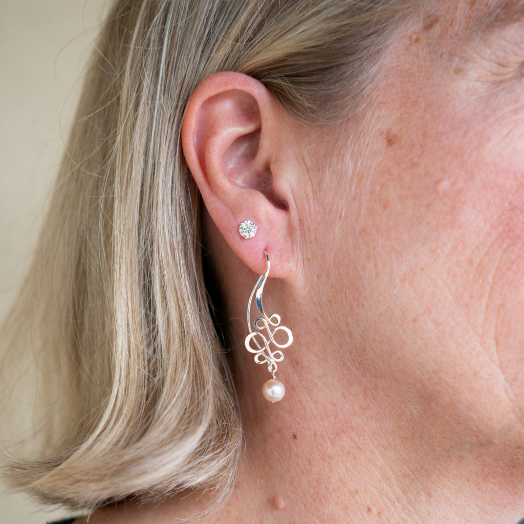Eternity Pearl  Drop Earrings- Silver