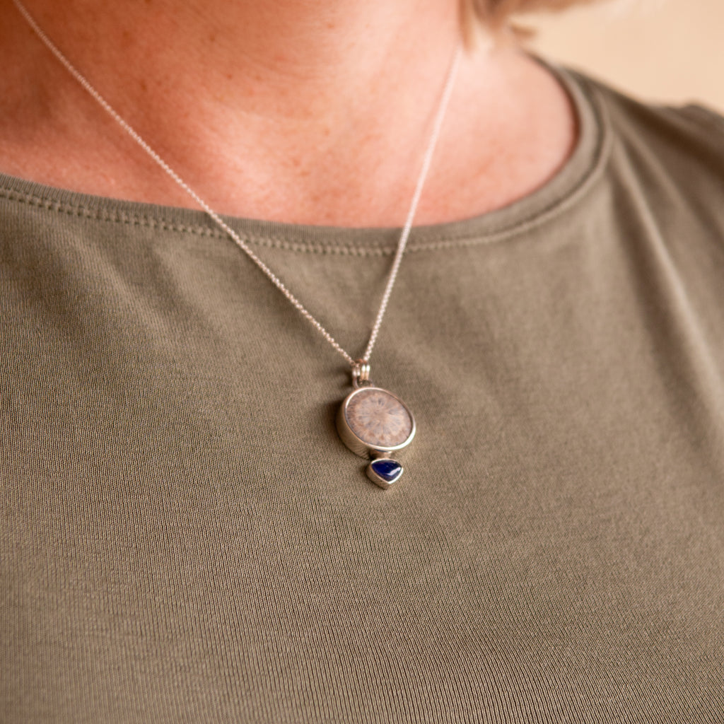 Fossilized Coral and Tanzanite Necklace